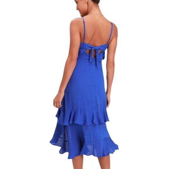 Lulus Island time Blue Ruffled Midi Dress Size Large - Picture 1 of 10